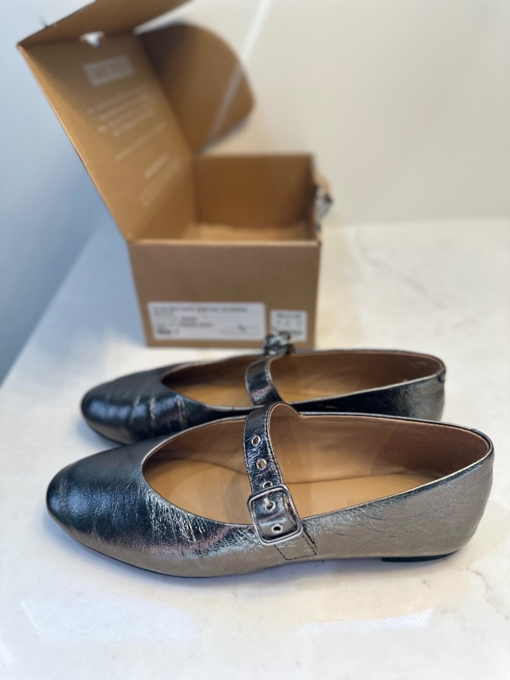 Madewell The Beverly Mary Jane Flat in Crinkle Metallic